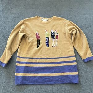 Pure Wool Yellow Blue Women Fashion Embroidered Pullover Sweater Women Size 110